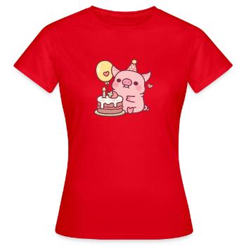 Cute Pig With Birthday Cake And Balloon - Women's T-Shirt - red - Front - AI Model Female 172 dark (172cm)