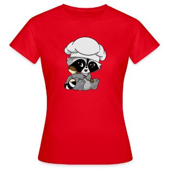 Snuggles der Waschbär als Bäcker - Frauen T-Shirt - Rot - Vorne - AI Model Female 172 dark (172cm)