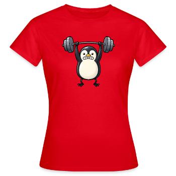 Süßer Pinguin Bodybuilder Fitness Cartoon - Frauen T-Shirt - Rot - Vorne - AI Model Female 172 dark (172cm)