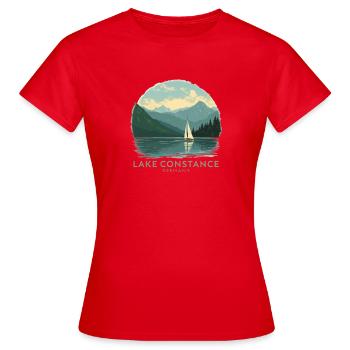 Lake Constance Sailing | Vintage Travel Poster - Frauen T-Shirt - Rot - Vorne - AI Model Female 172 dark (172cm)