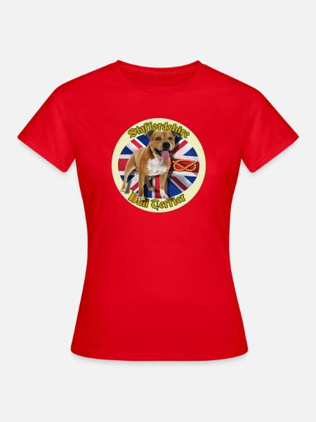 Red Staffie auf englischer Flagge – 014 - Frauen T-Shirt - Rot