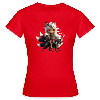Kitsune-Krieger Goldene Fantasie - Frauen T-Shirt - Rot - Vorne - AI Model Female 172 dark (172cm)