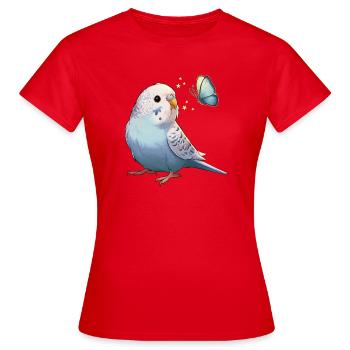 Wellensittich mit Schmetterling - Frauen T-Shirt - Rot - Vorne - AI Model Female 172 dark (172cm)