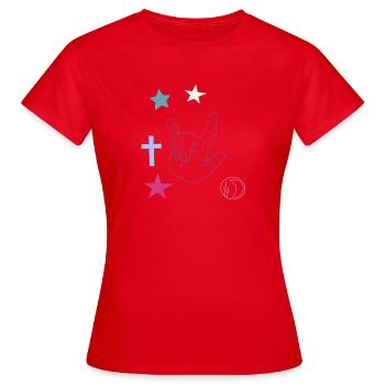 Signe de la main avec croix, étoiles et lune - T-shirt Femme - rouge - Devant - AI Model Female 172 dark (172cm)
