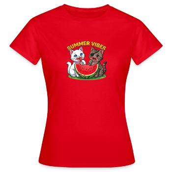 Sommer Katzen mit Wassermelone - Frauen T-Shirt - Rot - Vorne - AI Model Female 172 dark (172cm)
