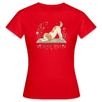 Hunde Yoga - Yoga T-Shirt mit Hund - Frauen T-Shirt - Rot - Vorne - AI Model Female 172 dark (172cm)