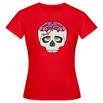 Pinkes Gehirn im Schädel  - Frauen T-Shirt - Rot - Vorne - AI Model Female 172 dark (172cm)