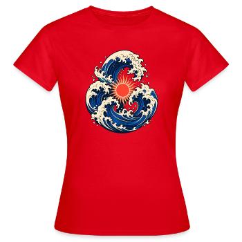 Japanische Wellen der aufgehenden Sonne - Frauen T-Shirt - Rot - Vorne - AI Model Female 172 dark (172cm)
