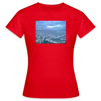 Fog over mountain landscape Morning light - Women's T-Shirt - red - Front - AI Model Female 172 dark (172cm)