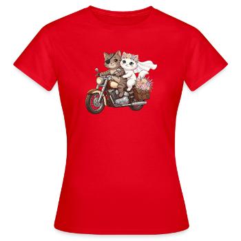 Just Married: Katzen auf Motorrad - Frauen T-Shirt - Rot - Vorne - AI Model Female 172 dark (172cm)