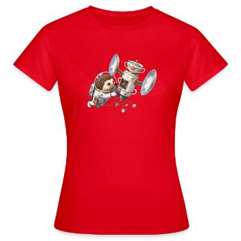 Igel Astronaut repariert Teetassen Satellit im All - Frauen T-Shirt - Rot - Vorne - AI Model Female 172 dark (172cm)