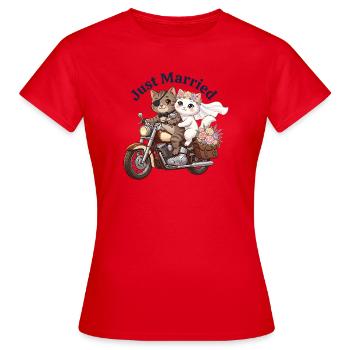 Just Married Katzen auf Motorrad - Frauen T-Shirt - Rot - Vorne - AI Model Female 172 dark (172cm)