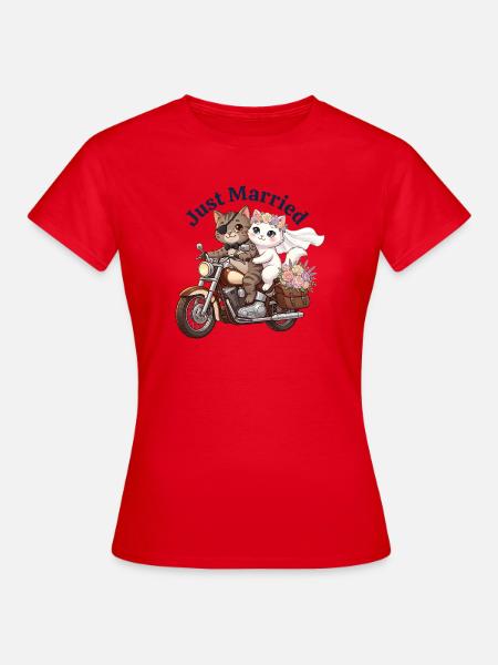 Just Married Katzen auf Motorrad - Frauen T-Shirt - Rot