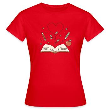 Herzbaum aus Buch – Kreativität blüht - Frauen T-Shirt - Rot - Vorne - AI Model Female 172 dark (172cm)