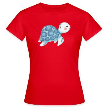 Kuschelschildkröte Blau Muster - Frauen T-Shirt - Rot - Vorne - AI Model Female 172 dark (172cm)