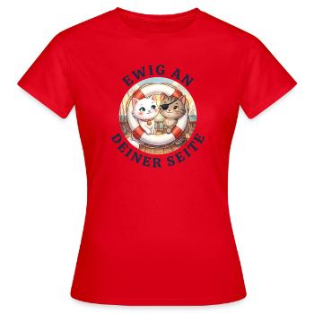 Ewig an deiner Seite: Katzen im Rettungsring - Frauen T-Shirt - Rot - Vorne - AI Model Female 172 dark (172cm)