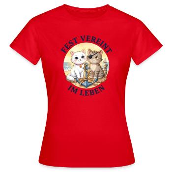 Katzen am Strand mit Anker Fest verRoeint im Leben - Frauen T-Shirt - Rot - Vorne - AI Model Female 172 dark (172cm)