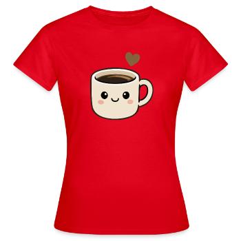 Süße Kawaii-Kaffeetasse mit Herzaufkleber - Frauen T-Shirt - Rot - Vorne - AI Model Female 172 dark (172cm)