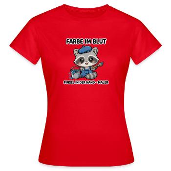 Farbe im Blut Pinsel in der Hand - Maler Waschbär - Frauen T-Shirt - Rot - Vorne - AI Model Female 172 dark (172cm)