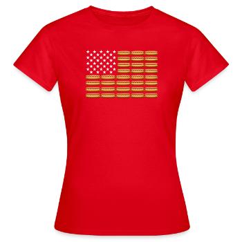 4th of July American Flag Hot Dog – Lus - Women's T-Shirt - red - Front - AI Model Female 172 dark (172cm)