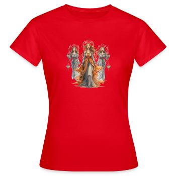 Die Drei Moiren – Griechische Mythologie - Frauen T-Shirt - Rot - Vorne - AI Model Female 172 dark (172cm)