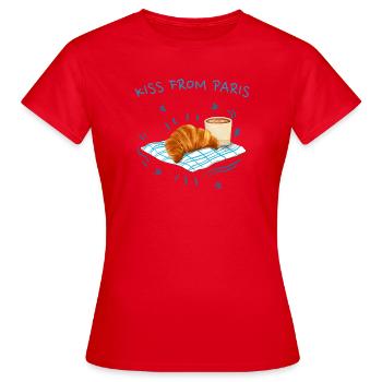 Ein Kuss aus Paris, Frankreich mit Croissant - Frauen T-Shirt - Rot - Vorne - AI Model Female 172 dark (172cm)