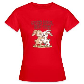 Make Love, Not War – Süße Hasen Umarmung - Frauen T-Shirt - Rot - Vorne - AI Model Female 172 dark (172cm)