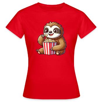 Faultier Popcorn Kino Filme Lustig Niedlich Cool - Frauen T-Shirt - Rot - Vorne - AI Model Female 172 dark (172cm)