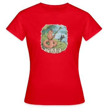 Wie du mir, so ich dir – Wurm angelt Angler - Frauen T-Shirt - Rot - Vorne - AI Model Female 172 dark (172cm)