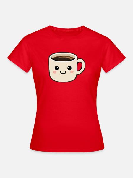 Dessin animé mignon souriant Kawaii Coffee Cup - T-shirt Femme - rouge