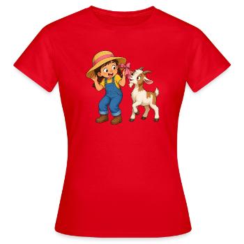 Mädchen mit Ziege und Schleife Bauernhof Motiv - Frauen T-Shirt - Rot - Vorne - AI Model Female 172 dark (172cm)