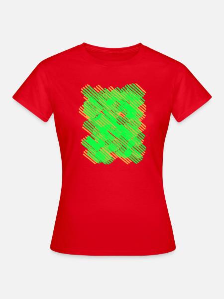 Neon Grün-Orangene Strichmuster - Frauen T-Shirt - Rot