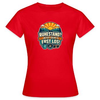 Ruhestand – Jetzt geht’s erst los Abenteuer - Frauen T-Shirt - Rot - Vorne - AI Model Female 172 dark (172cm)