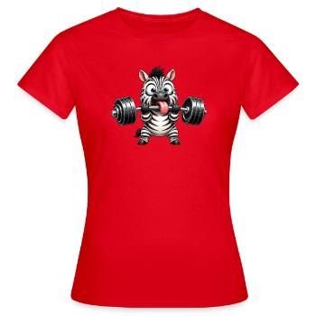Zebra mit Hantel Comic Bodybuilding Cartoon - Frauen T-Shirt - Rot - Vorne - AI Model Female 172 dark (172cm)