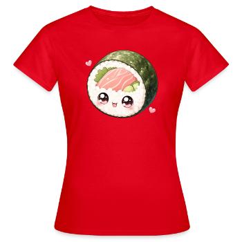 Rouleau de sushi kawaï avec un visage mignon - T-shirt Femme - rouge - Devant - AI Model Female 172 dark (172cm)