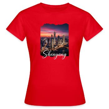 Shenyang Nachtstadt Skyline - Frauen T-Shirt - Rot - Vorne - AI Model Female 172 dark (172cm)