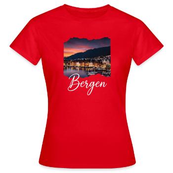 Soirée du port de Bergen - T-shirt Femme - rouge - Devant - AI Model Female 172 dark (172cm)