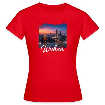 Wuhan Abendlicht Skyline - Frauen T-Shirt - Rot - Vorne - AI Model Female 172 dark (172cm)