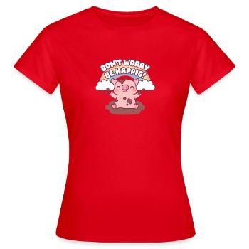 Süßes Schwein spielt im Schlamm Keine Sorge, sei glücklich - Frauen T-Shirt - Rot - Vorne - AI Model Female 172 dark (172cm)