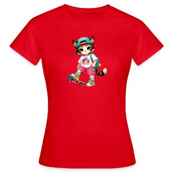 Kitten Summer Skateboarding - Frauen T-Shirt - Rot - Vorne - AI Model Female 172 dark (172cm)