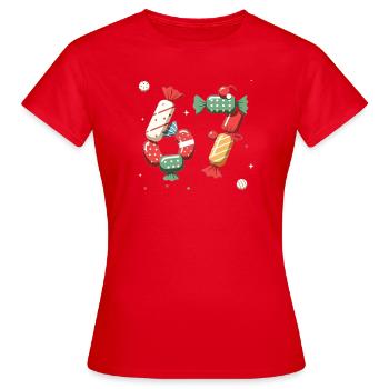67 Meme Candy Confetti Swirl - Frauen T-Shirt - Rot - Vorne - AI Model Female 172 dark (172cm)