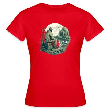 Hooked on Silence / Für Angelbegeisterte - Frauen T-Shirt - Rot - Vorne - AI Model Female 172 dark (172cm)