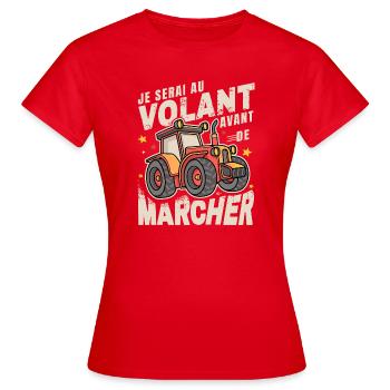 Au Volant Avant de Marcher Bébé Tracteur - T-shirt Femme - rouge - Devant - AI Model Female 172 dark (172cm)