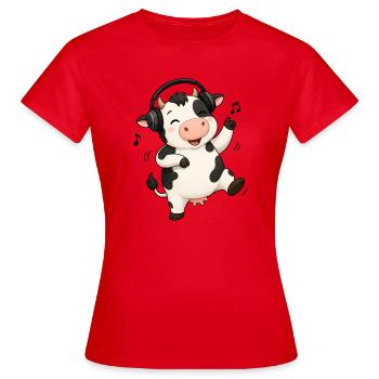 Kuh tanzt zur Musik Bauer Bauernhof - Frauen T-Shirt - Rot - Vorne - AI Model Female 172 dark (172cm)