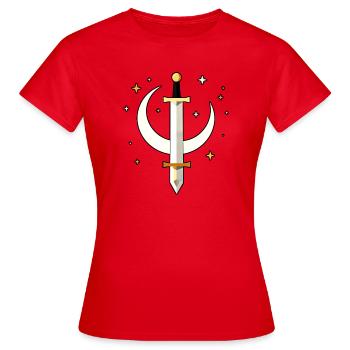Moon Sword Streetwear Design - Frauen T-Shirt - Rot - Vorne - AI Model Female 172 dark (172cm)