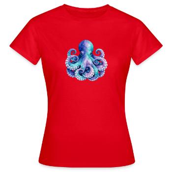 Watercolor Squid Blue-Pure - Women's T-Shirt - red - Front - AI Model Female 172 dark (172cm)