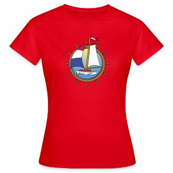 Dutch Sailboat in steering wheel - Women's T-Shirt - red - Front - AI Model Female 172 dark (172cm)