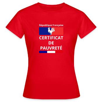 République Française Certificat de Pauvreté - T-shirt Femme - rouge - Devant - AI Model Female 172 dark (172cm)
