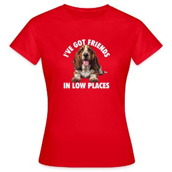Amis dans les Quartiers Bassés - Papa de chien basset hound - T-shirt Femme - rouge - Devant - AI Model Female 172 dark (172cm)