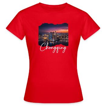 Lumière du soir de la ligne d’horizon de Chongqing - T-shirt Femme - rouge - Devant - AI Model Female 172 dark (172cm)